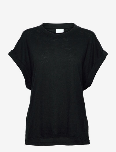 2ND Bassor - Essential Linen Jersey - kortärmade blusar - black