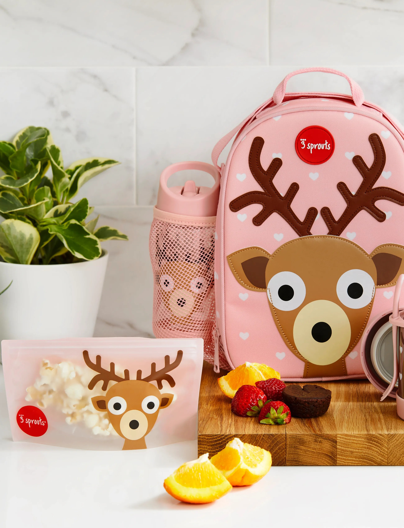 3 Sprouts 3 Sprouts Lunch Bag, Deer/Pink, One Size, Pink, Måltidstid > Madkasser, Børn