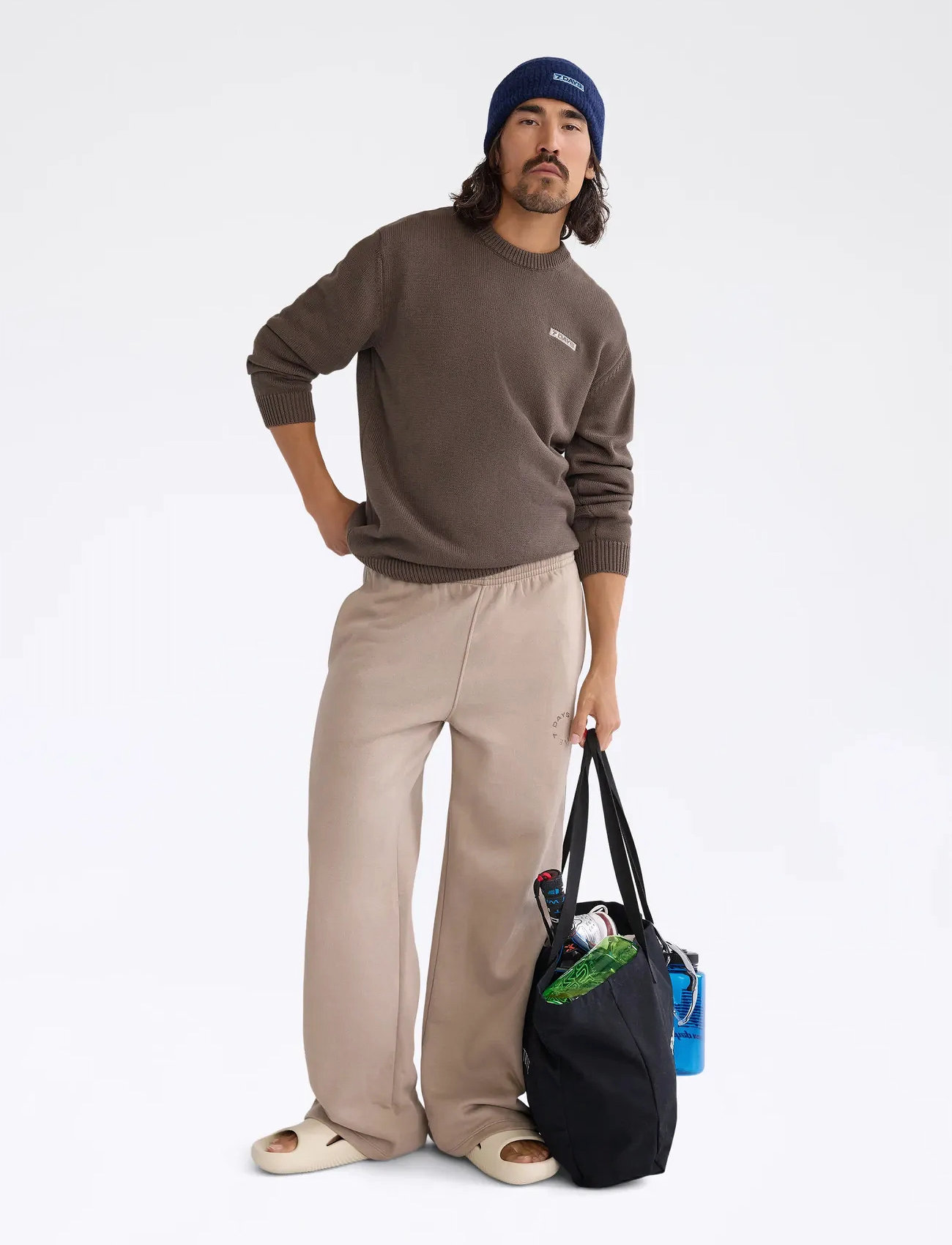 7 DAYS Active Knit Jumper, M, Khaki green, Strik > Runde Halse, Herre