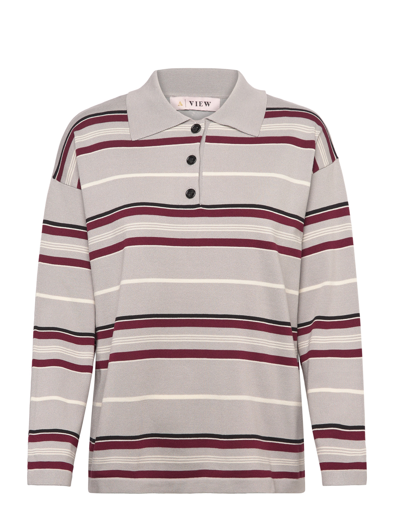 A-View Polo Long Sleeve Stripe Knit Blouse, M, Grey, T-Shirts & Toppe > Langærmede, Dame
