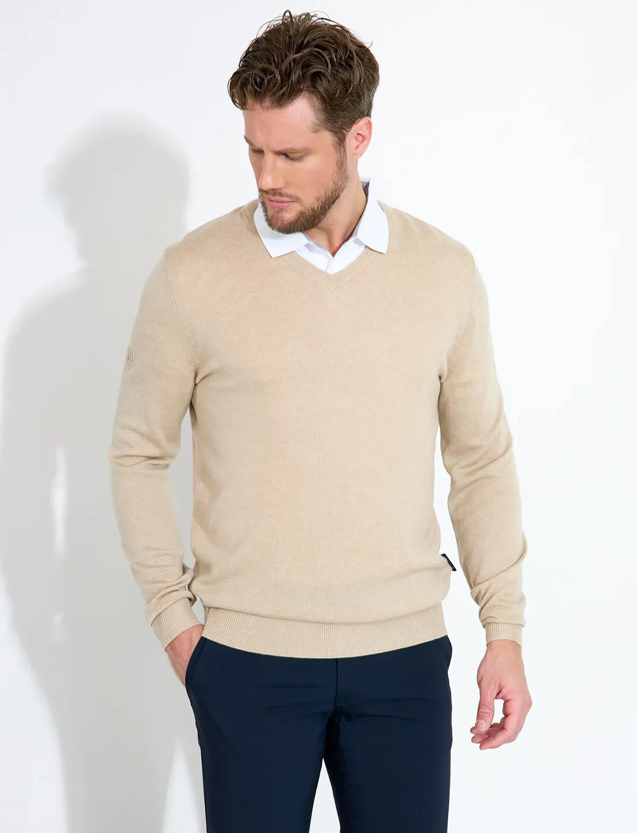 Abacus Mens Liffin V-Neck Pullover, XXL, Beige, Sport > Knitwear, Herre