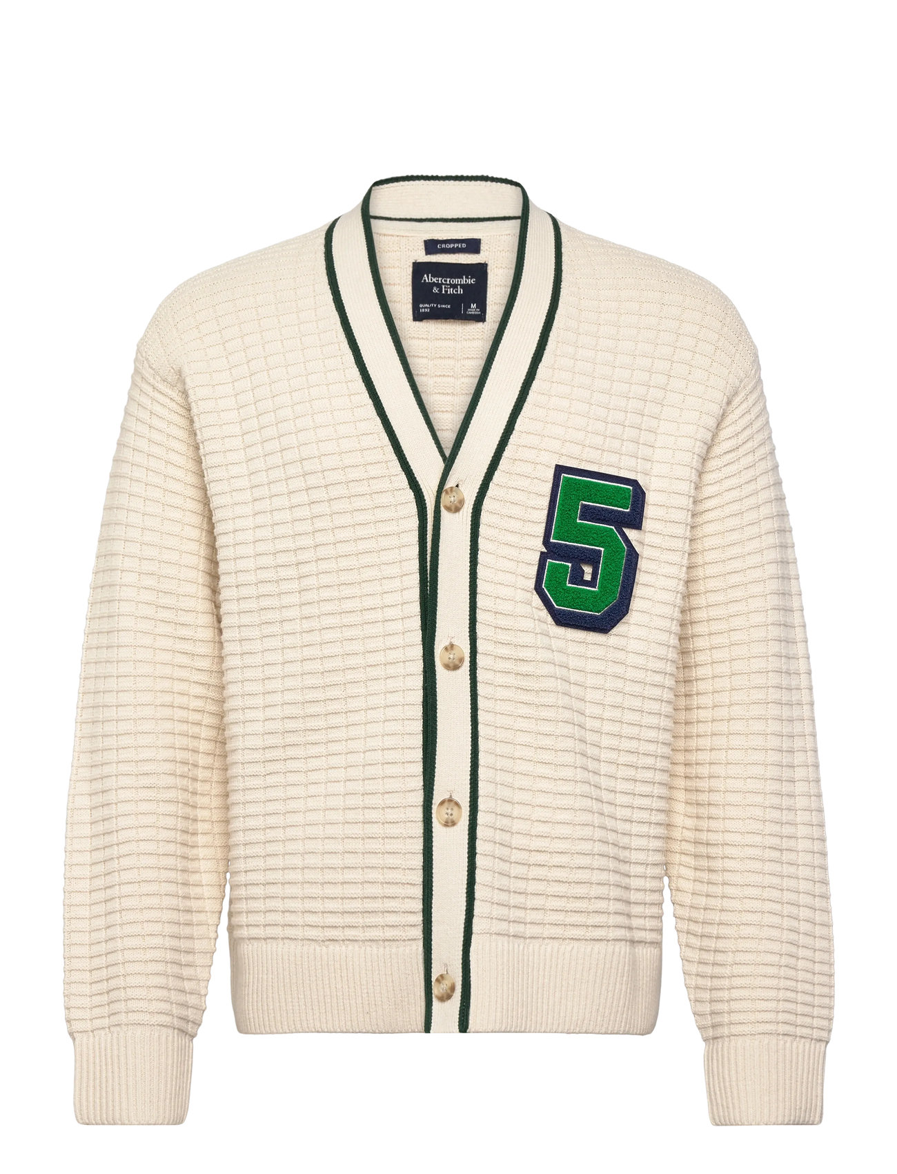ABERCROMBIE & FITCH Waffle Cropped Cardigan Cream - L - Herren