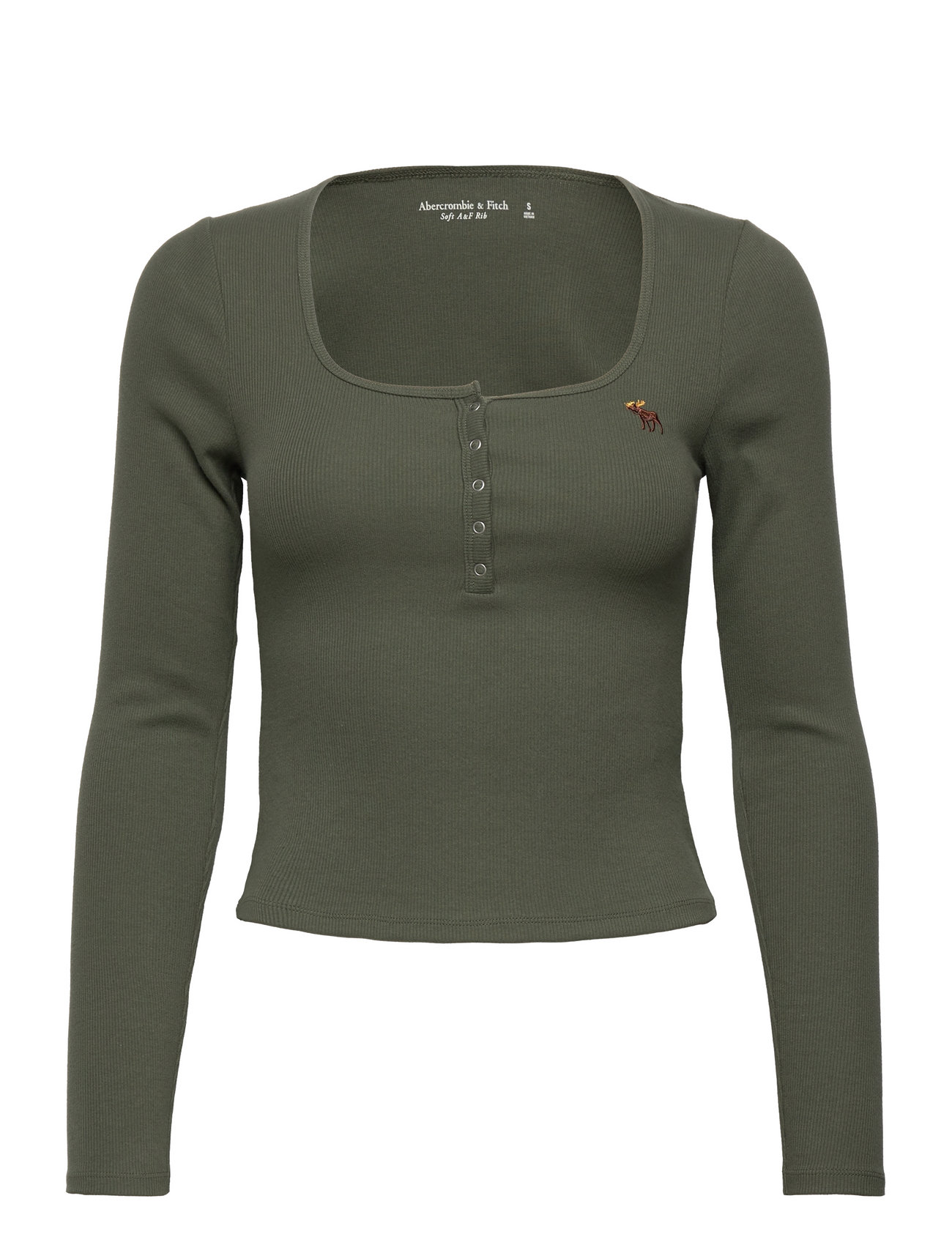 Anf Womens Knits T-shirts & Tops Long-sleeved Khaki Green Abercrombie & Fitch