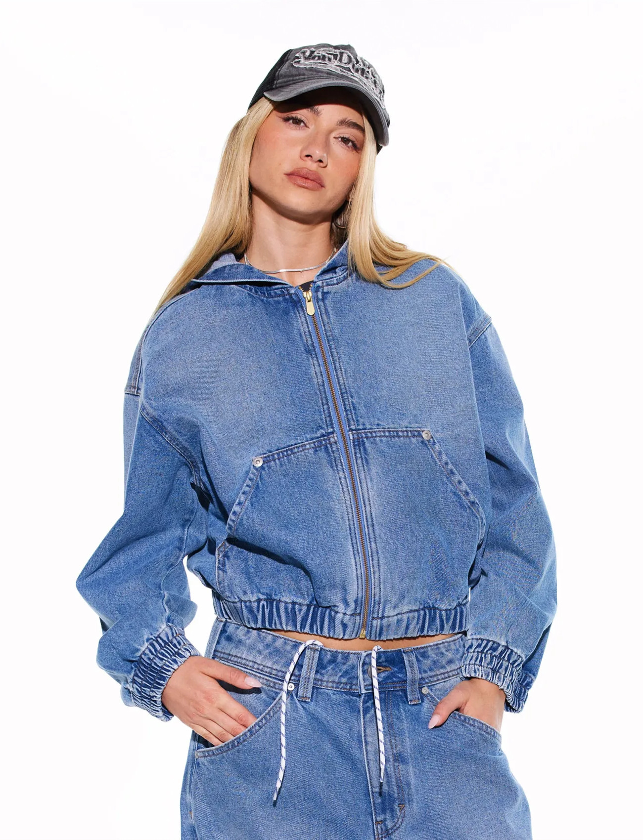 ABRAND Hooded Bomber Jacket Ashtonashton, S, Blue, Jakker > Denim, Dame