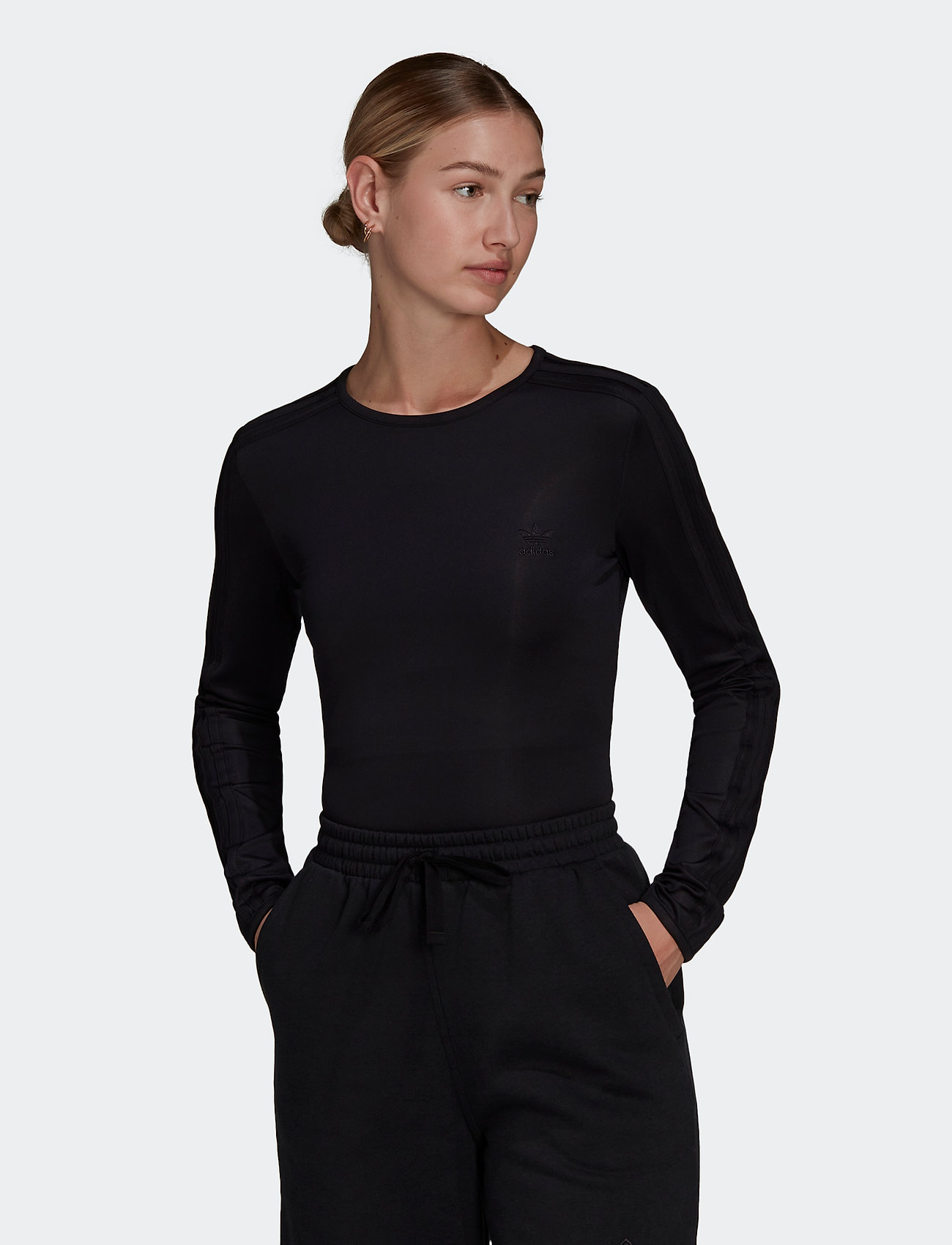 adidas originals long sleeve playsuit in black