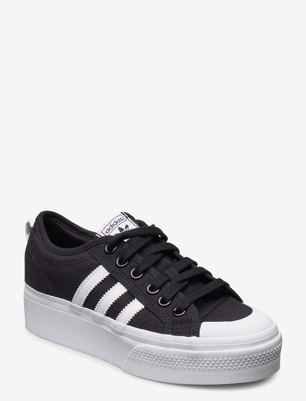 View Adidas Originals Nizza Platform Sneakers In Black And White Background