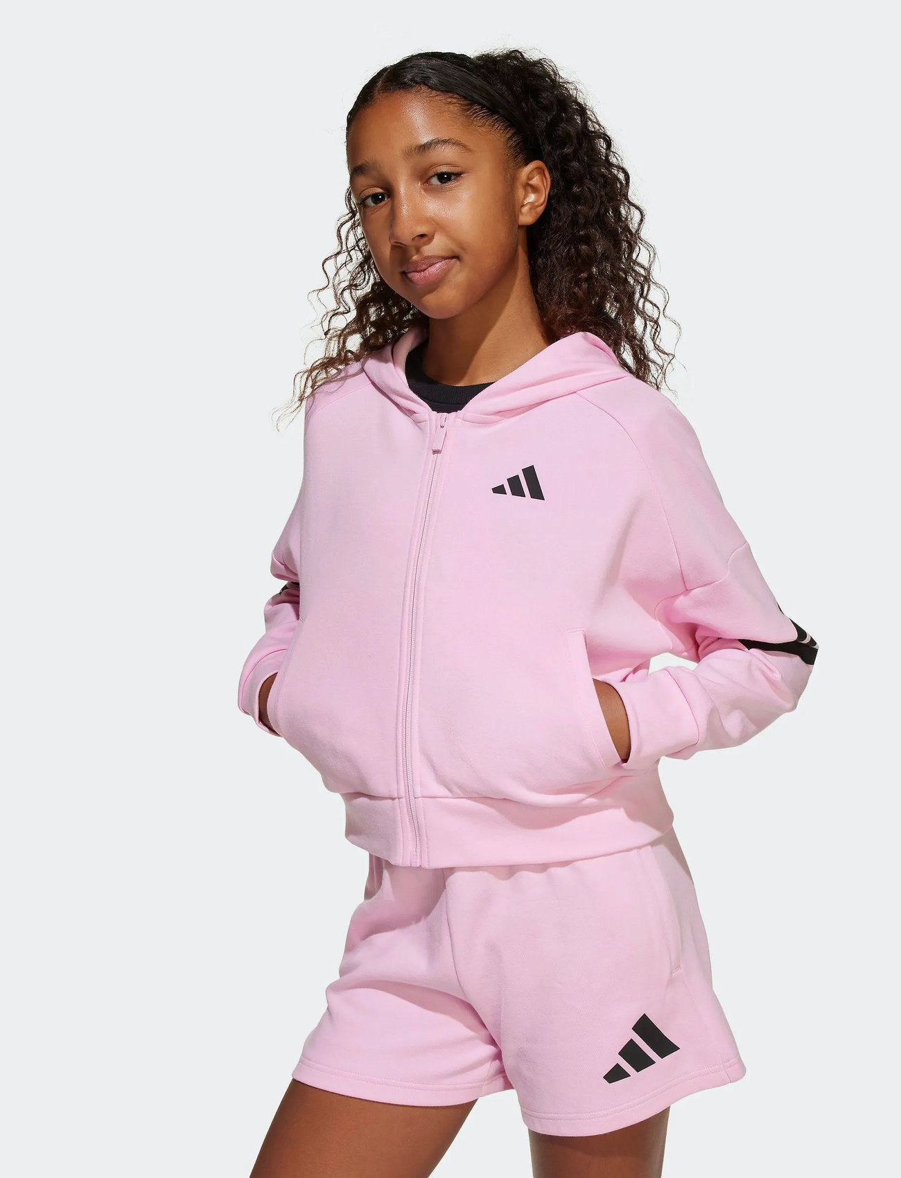 adidas Sportswear Jg Fi 3S Fz, 164, Pink, Sweatshirts & Hættetrøjer > Hættetrøjer, Børn