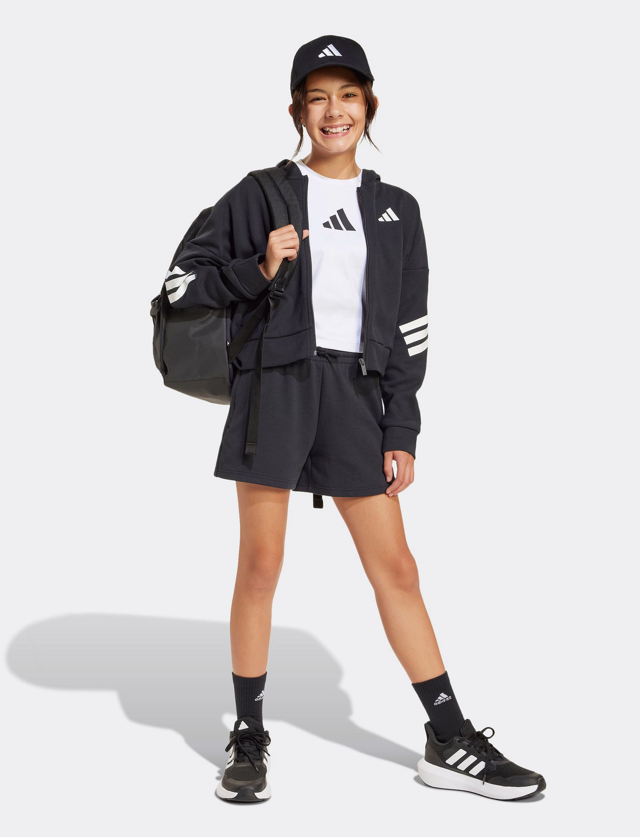 adidas Sportswear Jg Fi 3S Fz, 128, Black, Sweatshirts & Hættetrøjer > Hættetrøjer, Børn