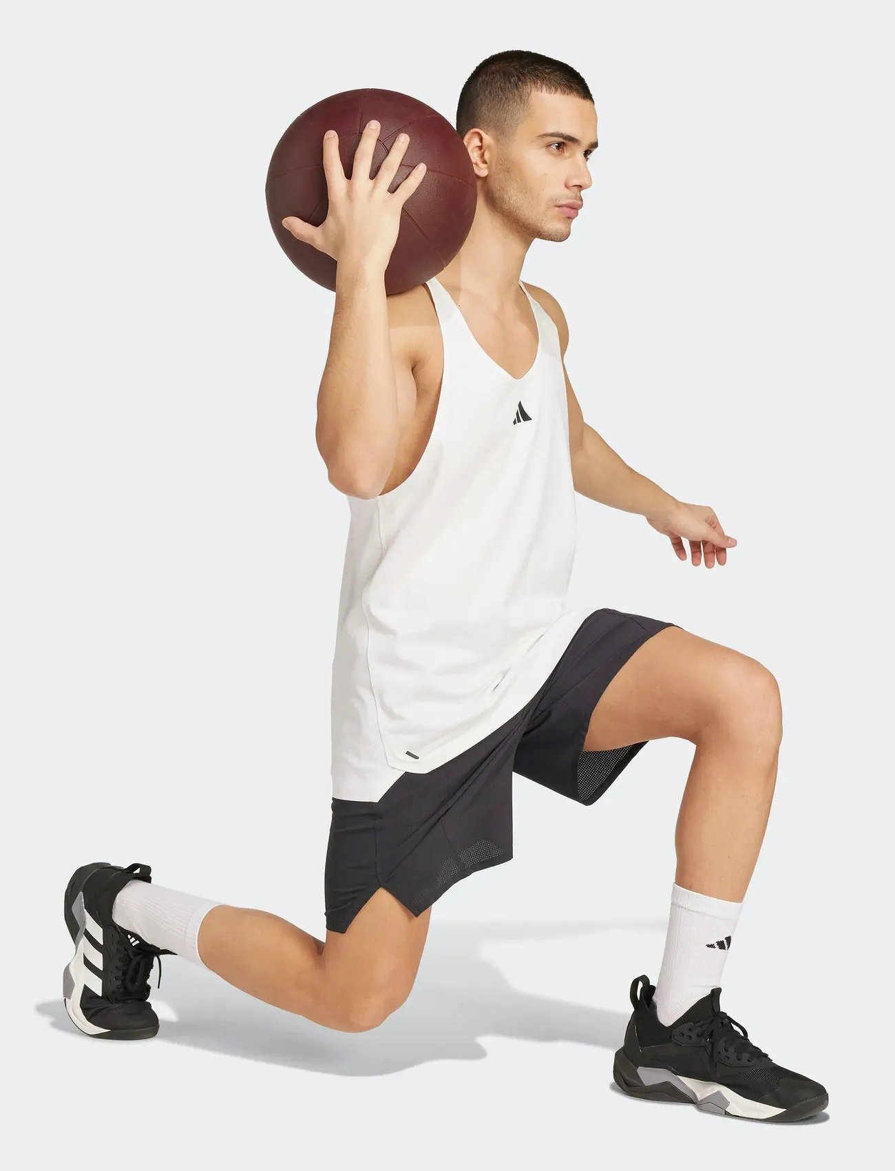 adidas Performance Power Stringer, L, White, Sport Overdele > Sport Tank Overdele, Herre