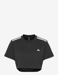 adidas training 3 stripe long sleeve crop top in grey