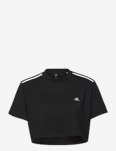 adidas training 3 stripe long sleeve crop top in black