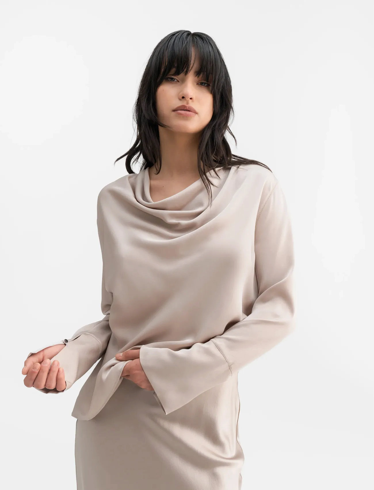 Ahlvar Gallery Zia Silk Blouse, M, Beige, Bluser > Langærmede, Dame