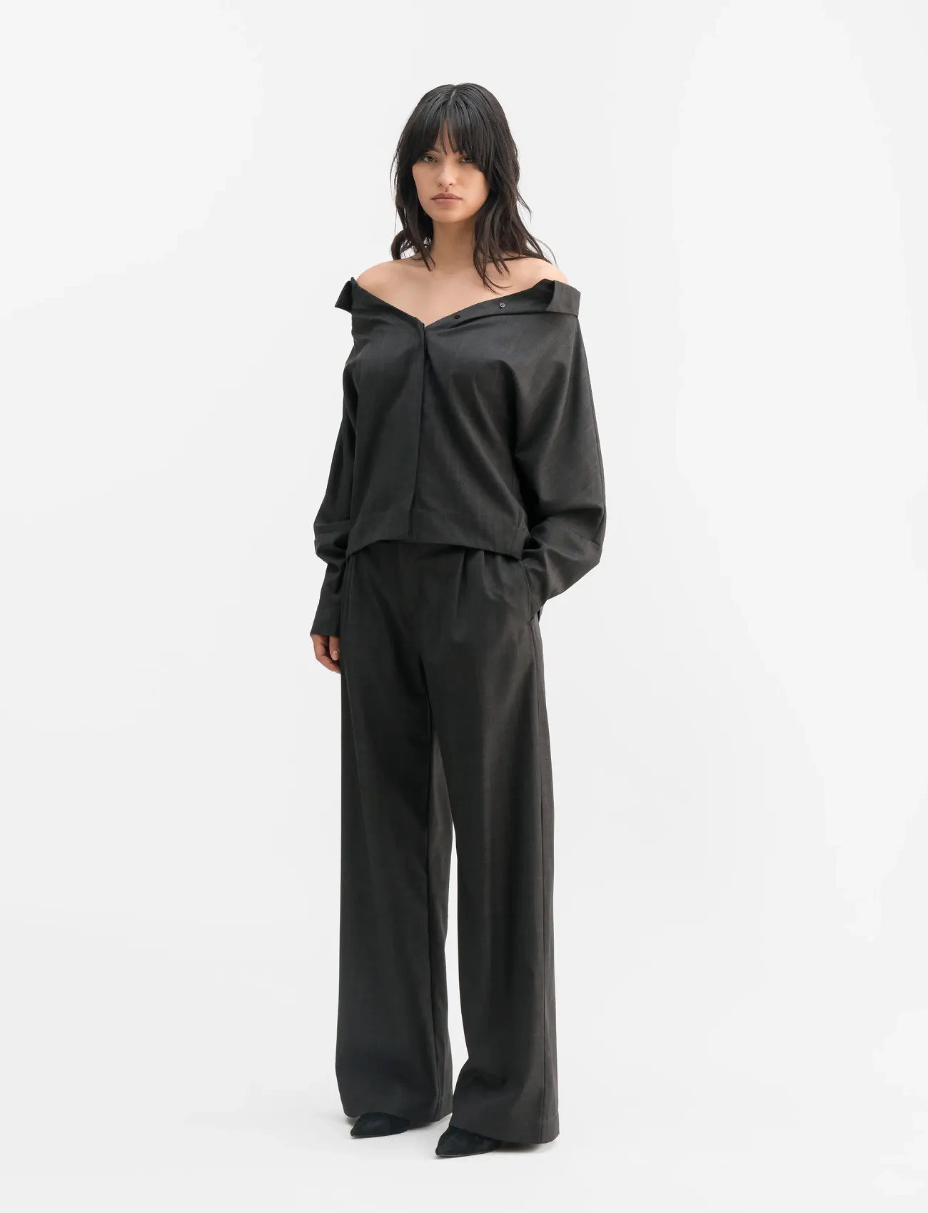 Ahlvar Gallery Mel Check Trousers, XS, Grey, Bukser > Brede Ben, Dame