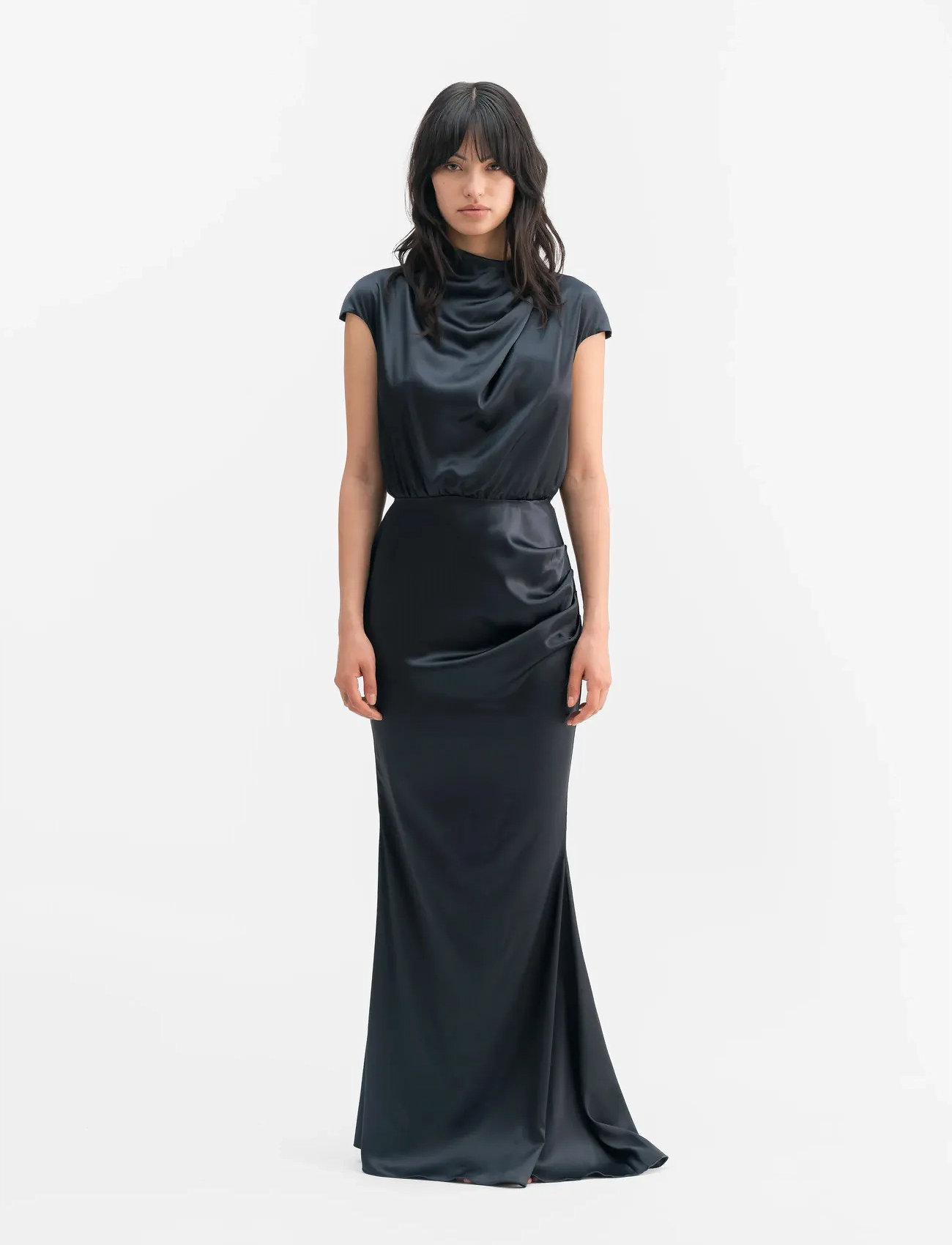 Ahlvar Gallery Myra Satin Dress, S, Navy, Kjoler > Maxikjole, Dame