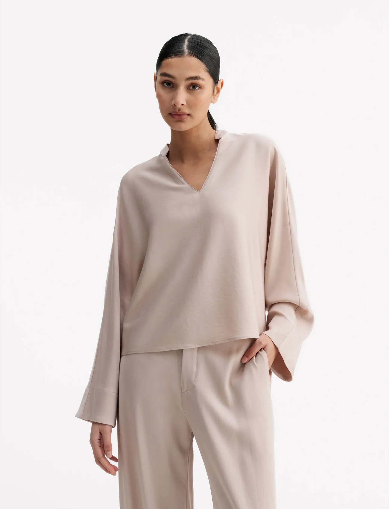 Ahlvar Gallery Nina V-Neck Blouse, S, Pink, Bluser > Langærmede, Dame