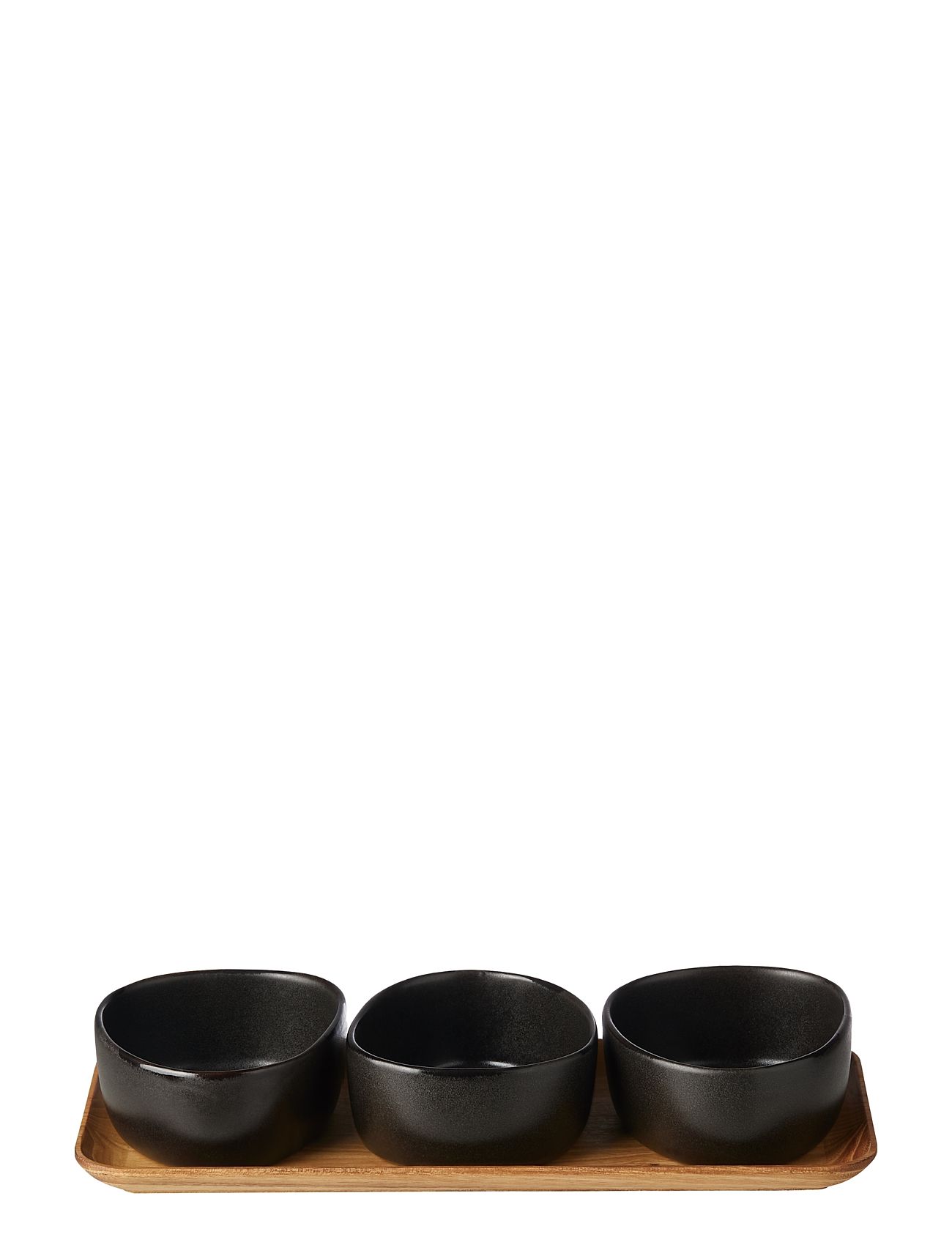 Raw 3 X Organic Titanium Black Bowl On Teakwooden Board Bowl Home Tableware Bowls & Serving Dishes Serving Bowls Black Aida