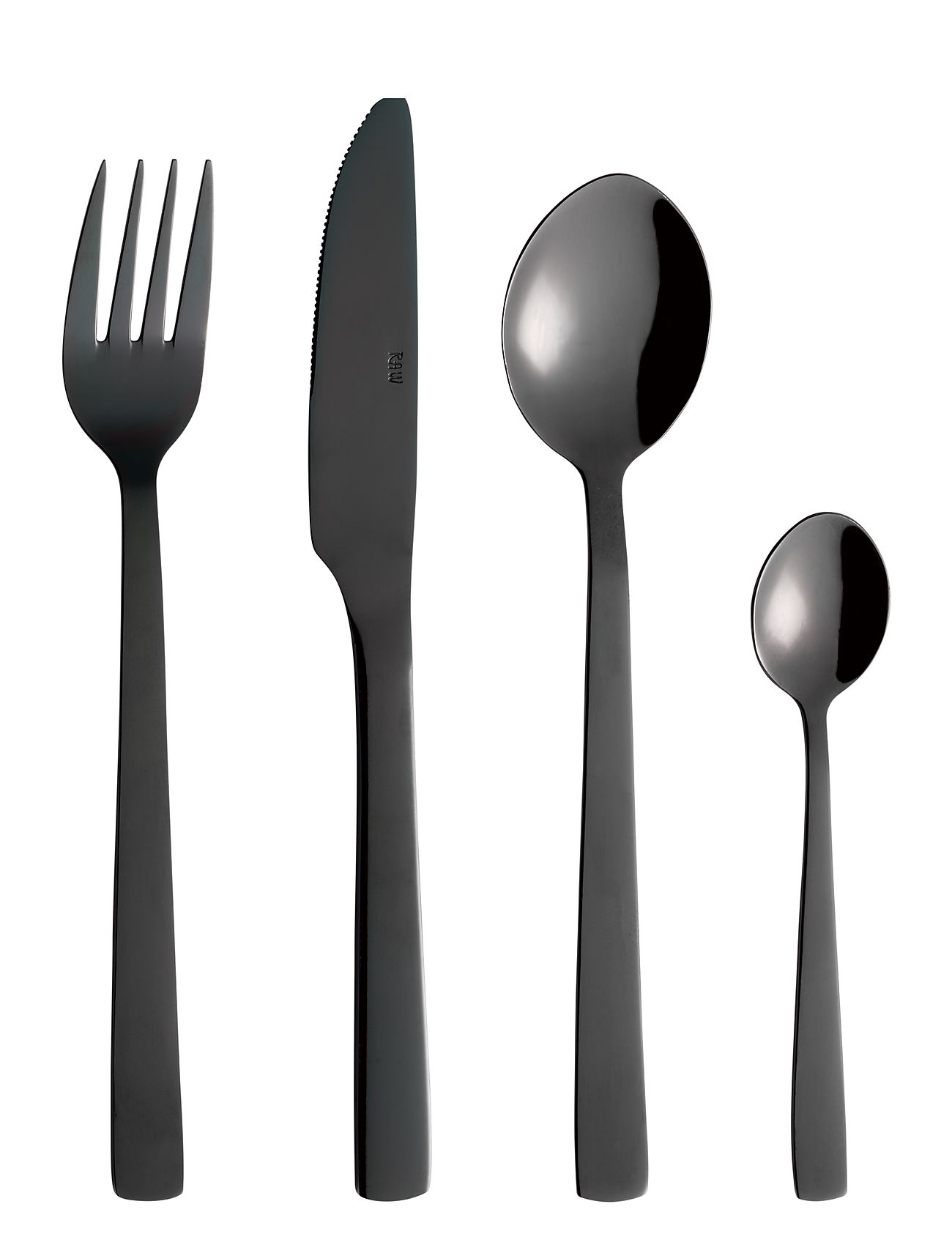 Raw - Bestik 16 Dele Sæt Blank Sort Belægning 4 X  Gaveæske Home Tableware Cutlery Cutlery Set Black Aida