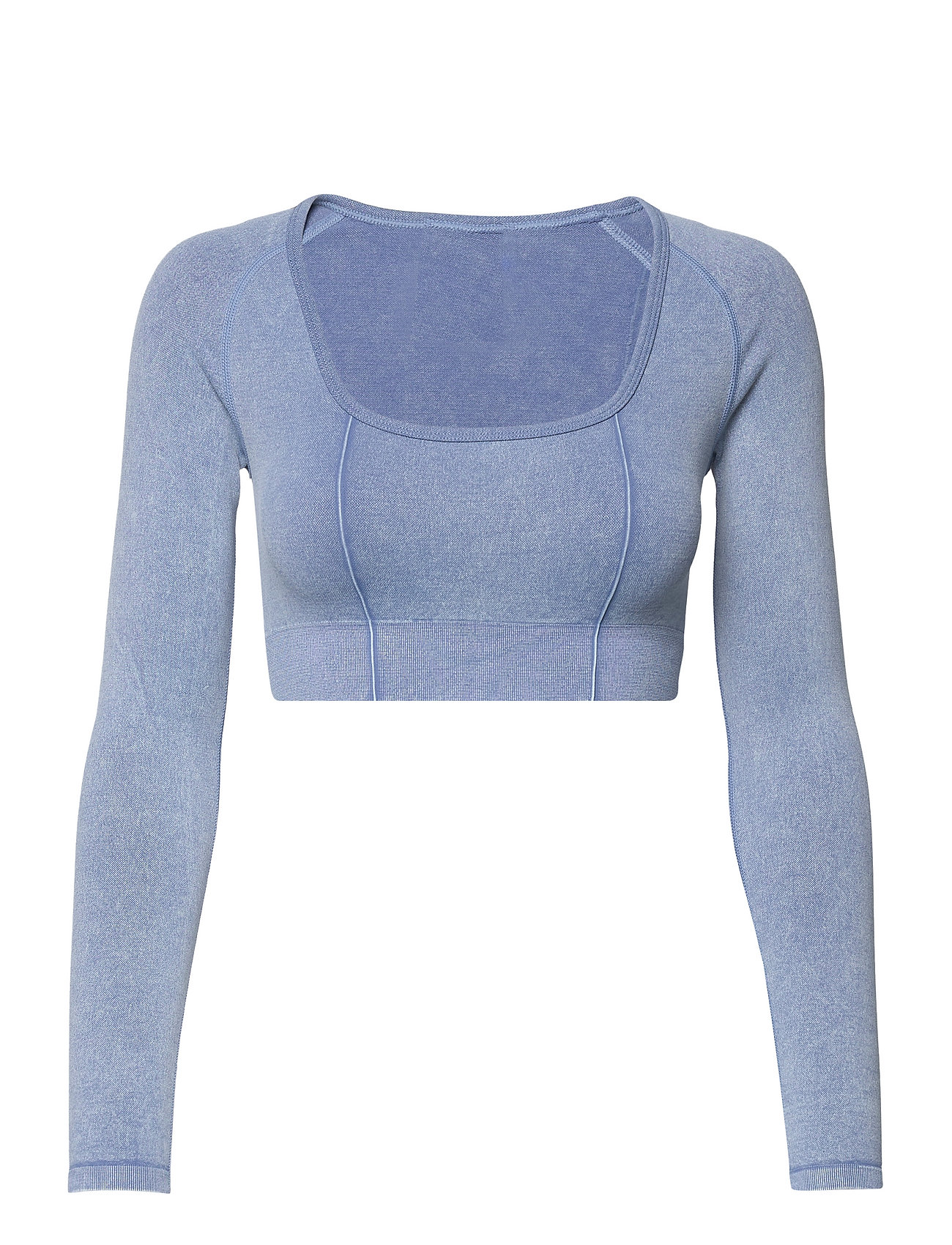 Washed Denim Seamless Cropped Long Sleeve Sport Crop Tops Long-sleeved Crop Tops Blue AIM'N
