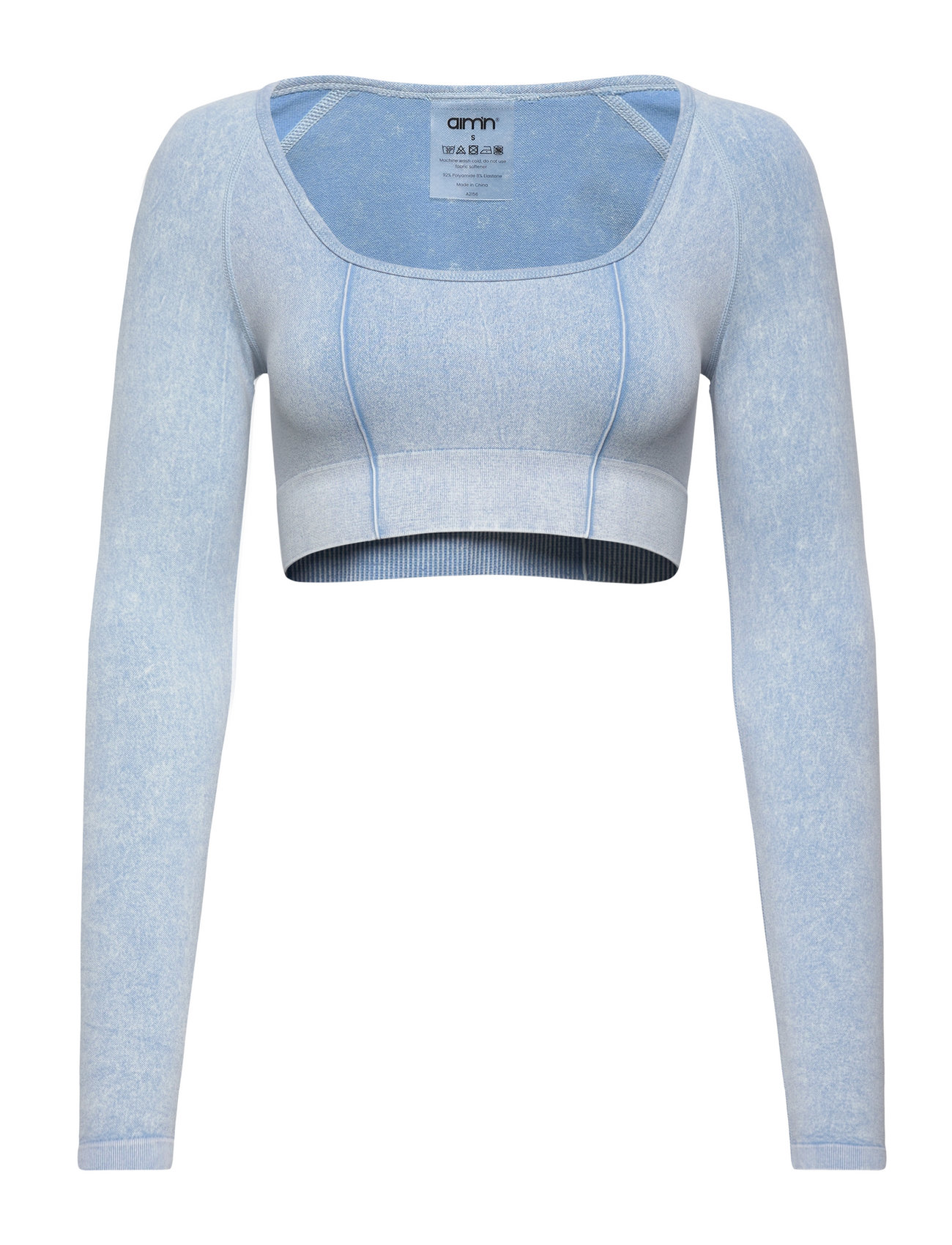 AIM'N Washed Light Denim Seamless Crop Long Sleeve – t-shirts & tops – shop  at Booztlet