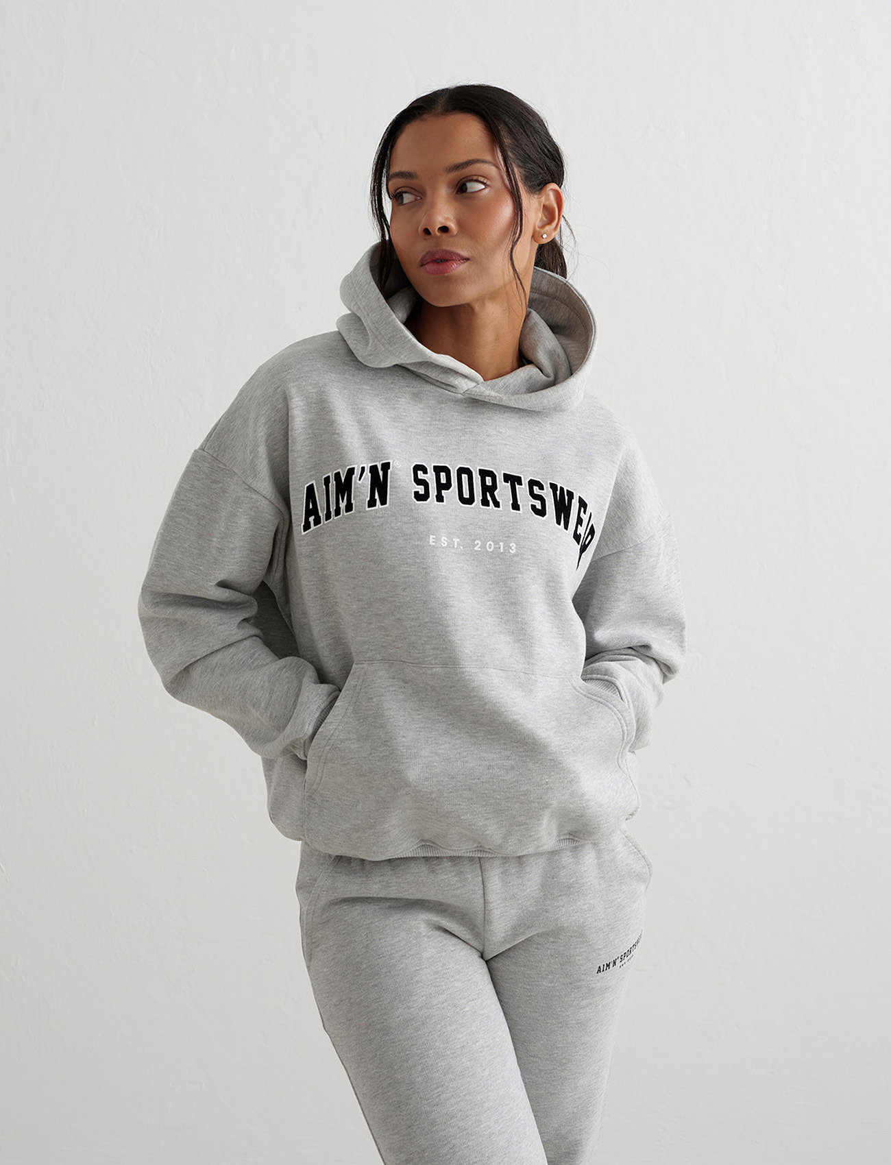 aim ́n Varsity Sweat Hood, XS, Grey, Sweatshirts & Hættetrøjer > Hættetrøjer, Dame