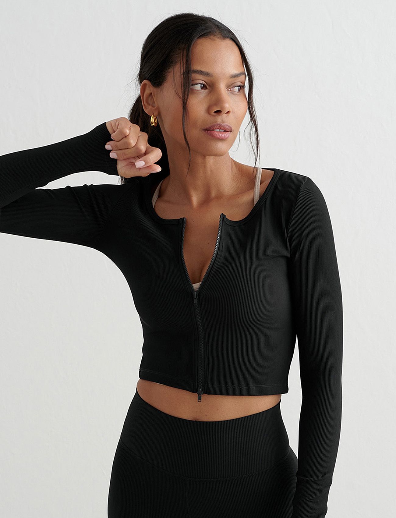 aim ́n Ribbed Performance Zipped Cardigan, XL, Black, Sport Crop Overdele > Sport Long-sleeved Crop Overdele, Dame