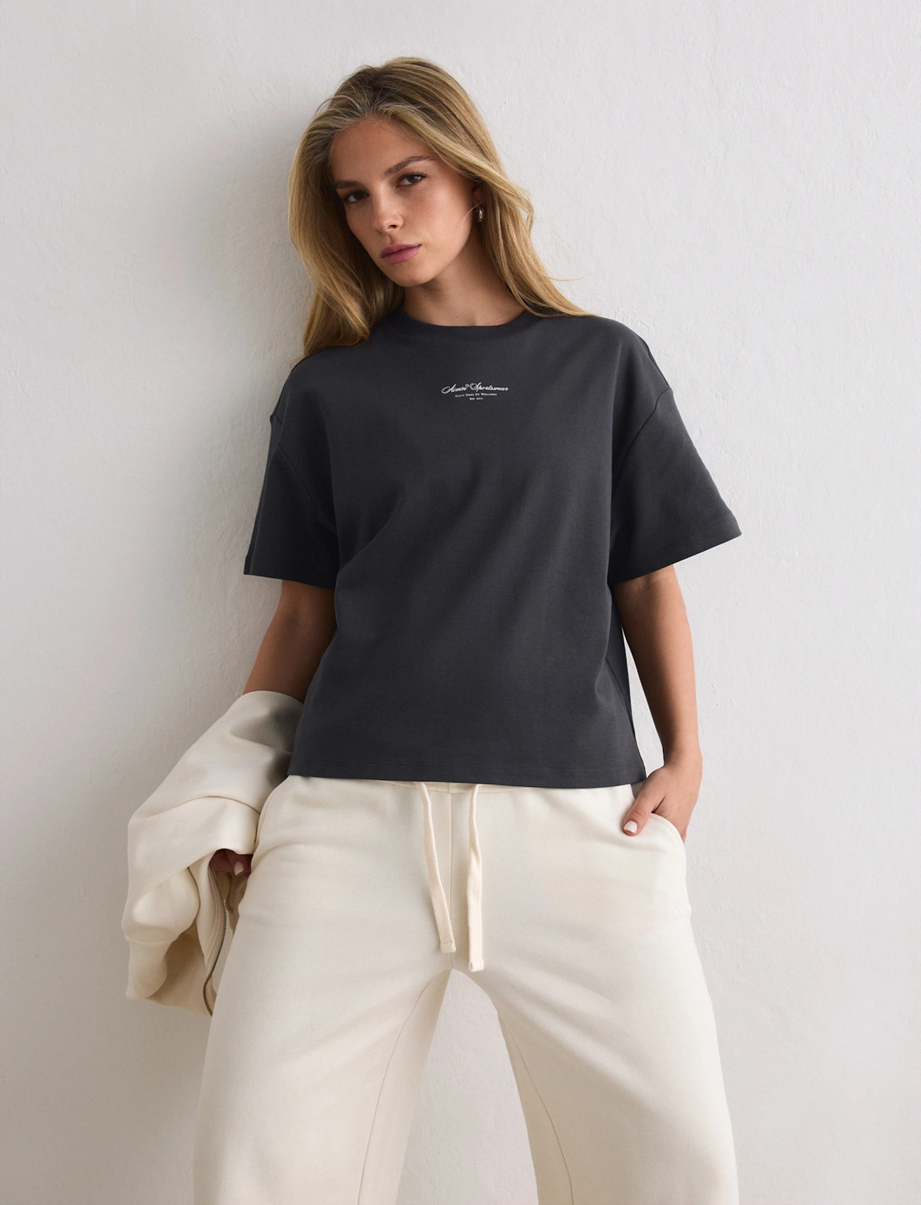 aim ́n Script Boxy T-Shirt, S, Grey, Sports Overdele & T-shirts > Sport T-shirts, Dame