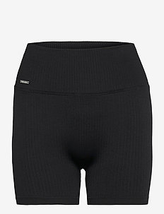 Black Ribbed Midi Biker Shorts - 1/2 lengde - black