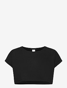 Black Roll Sleeve Crop Top - t-skjorter - black