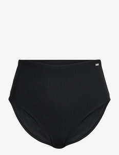Black Micro Rib Bikini Bottom - high waist bikini bottoms - black