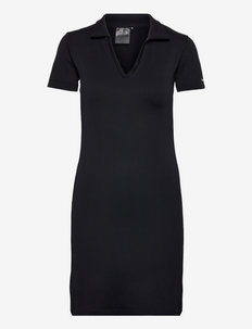 Black Ribbed Seamless Polo Dress - sports dresses - black