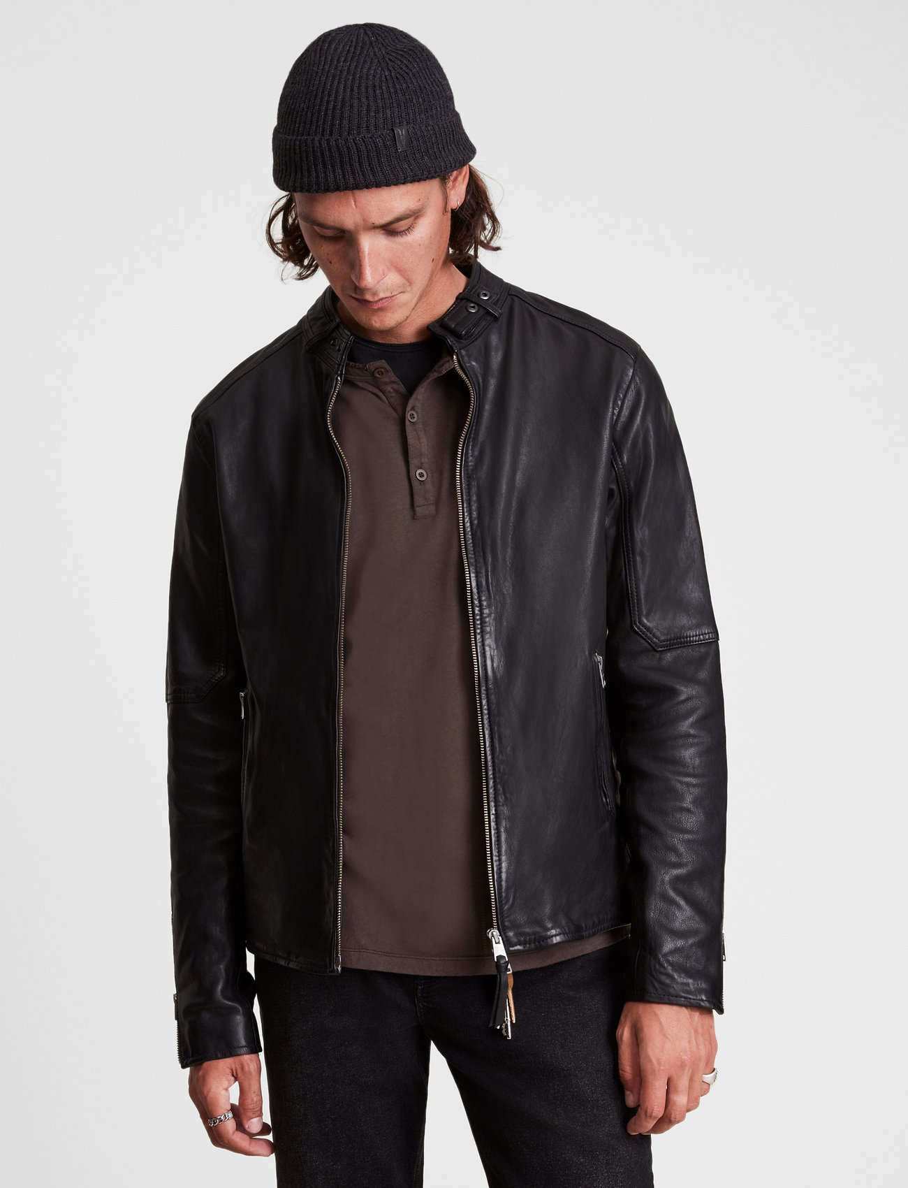 AllSaints Cora Slim Fit Zip Through Leather Jacket In Black | lupon.gov.ph