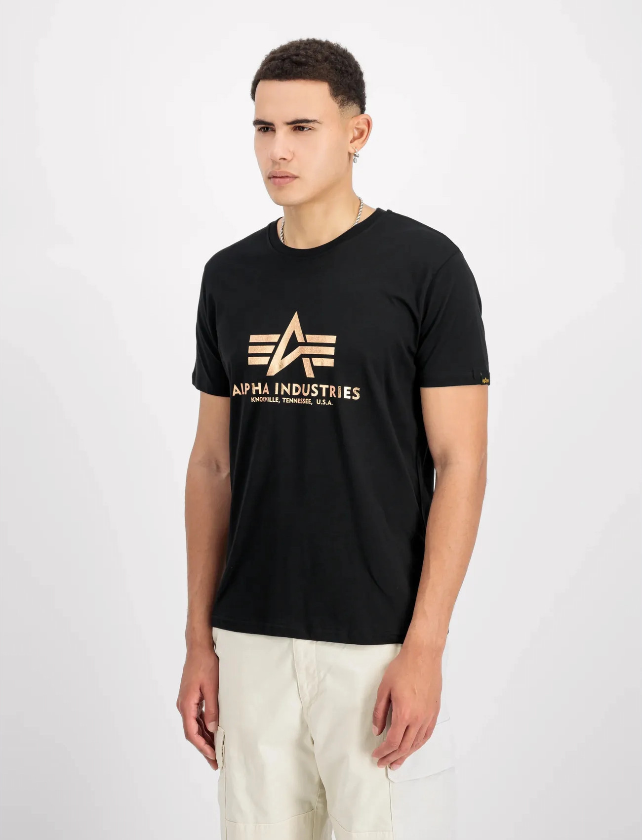 Alpha Industries Basic T-Shirt Foil Print, XL, Black, T-Shirts > Kortærmede, Herre