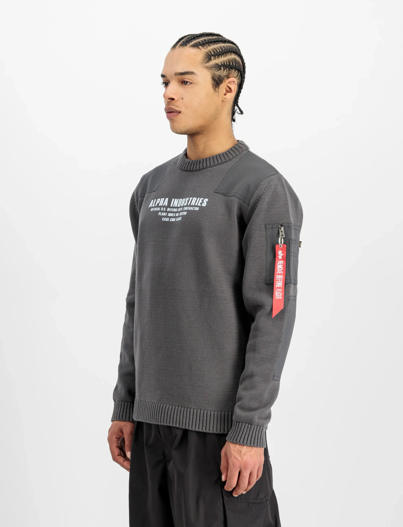 Alpha Industries Military Knit Pullover, S, Grey, Strik > Runde Halse, Herre