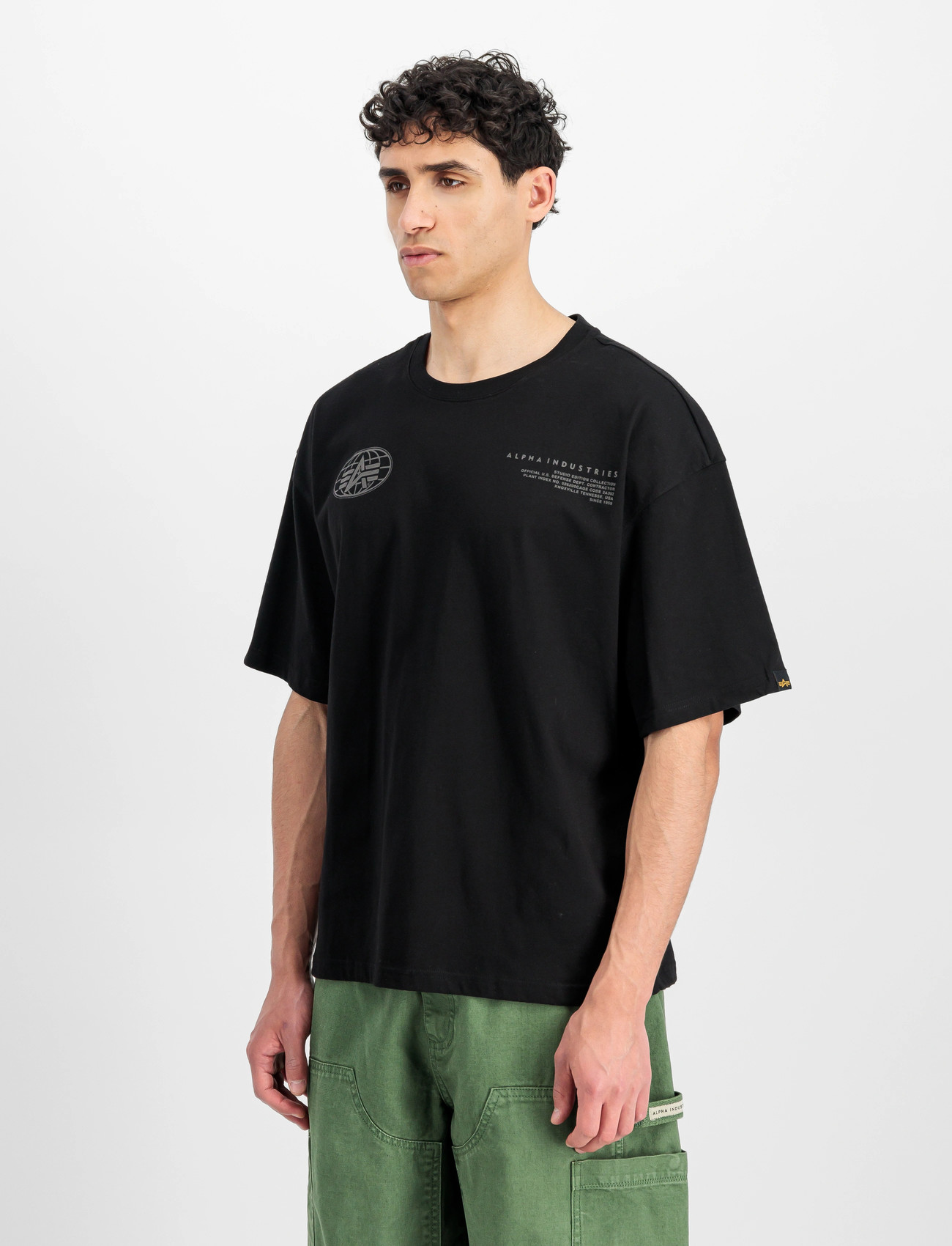 Alpha Industries World Logo Backprint T-Shirt, L, Black, T-Shirts > Kortærmede, Herre