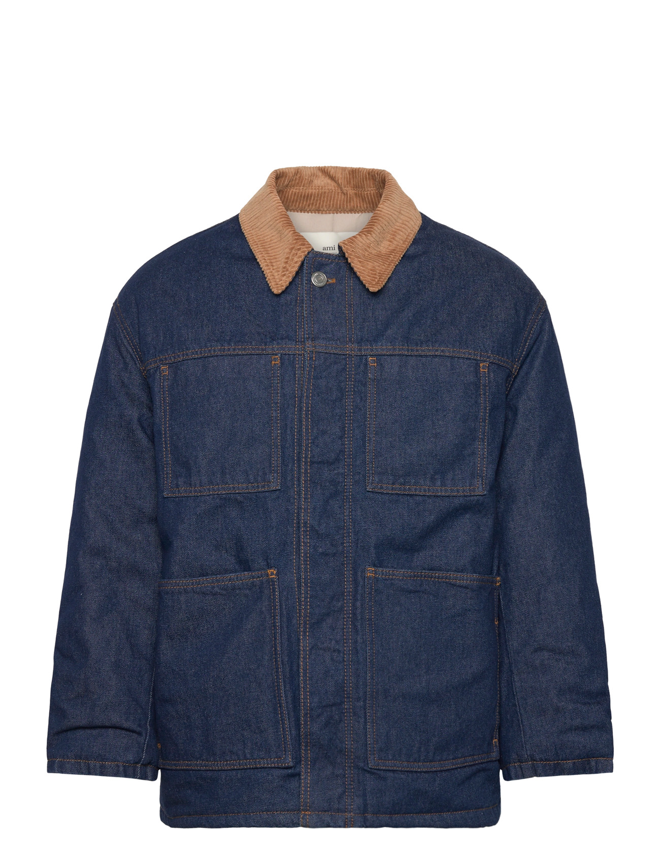 AMI Padded Worker Jacket, L, Blue, Denim > Lined Denim Jackets, Herre