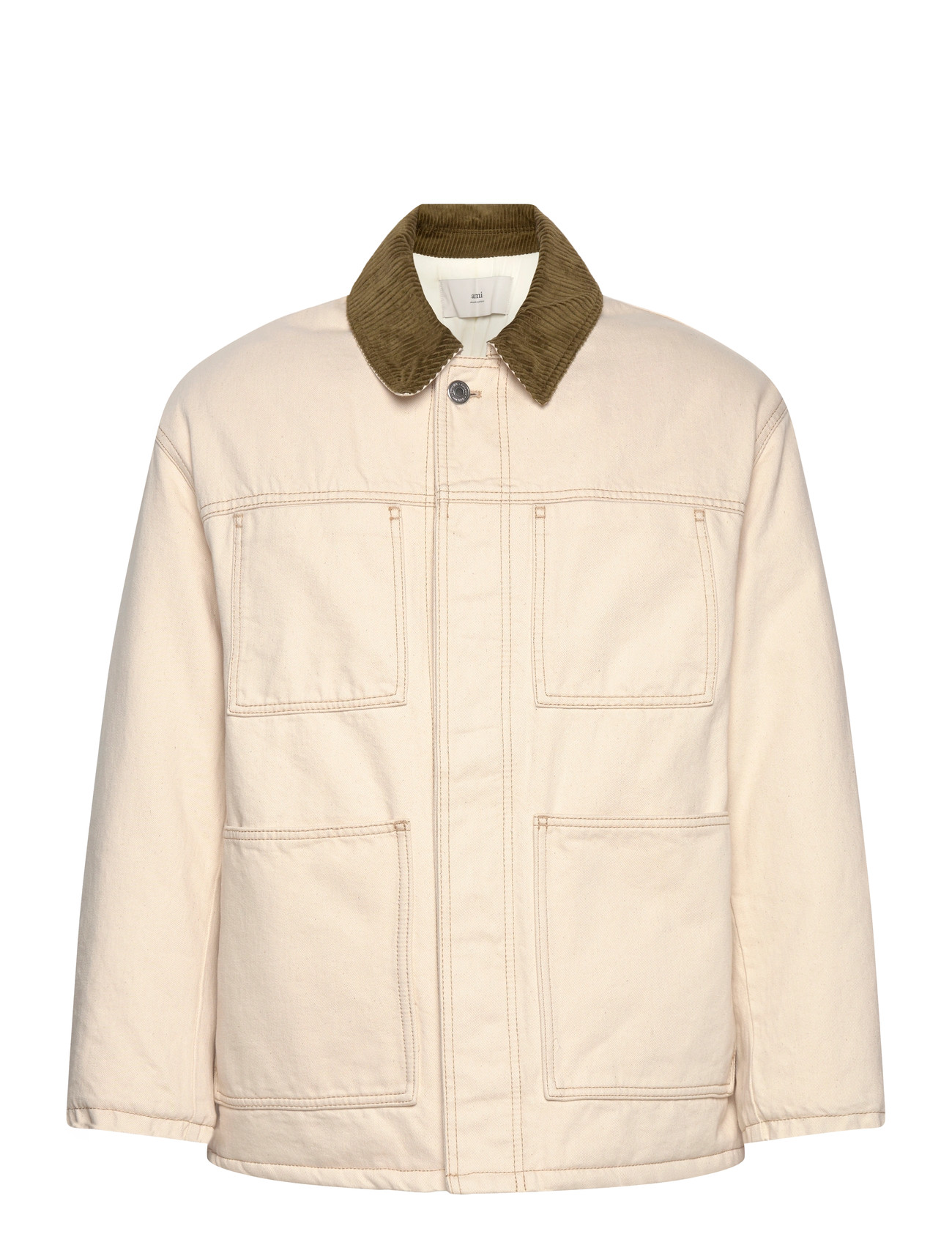 AMI Padded Worker Jacket, XL, Cream, Denim > Lined Denim Jackets, Herre