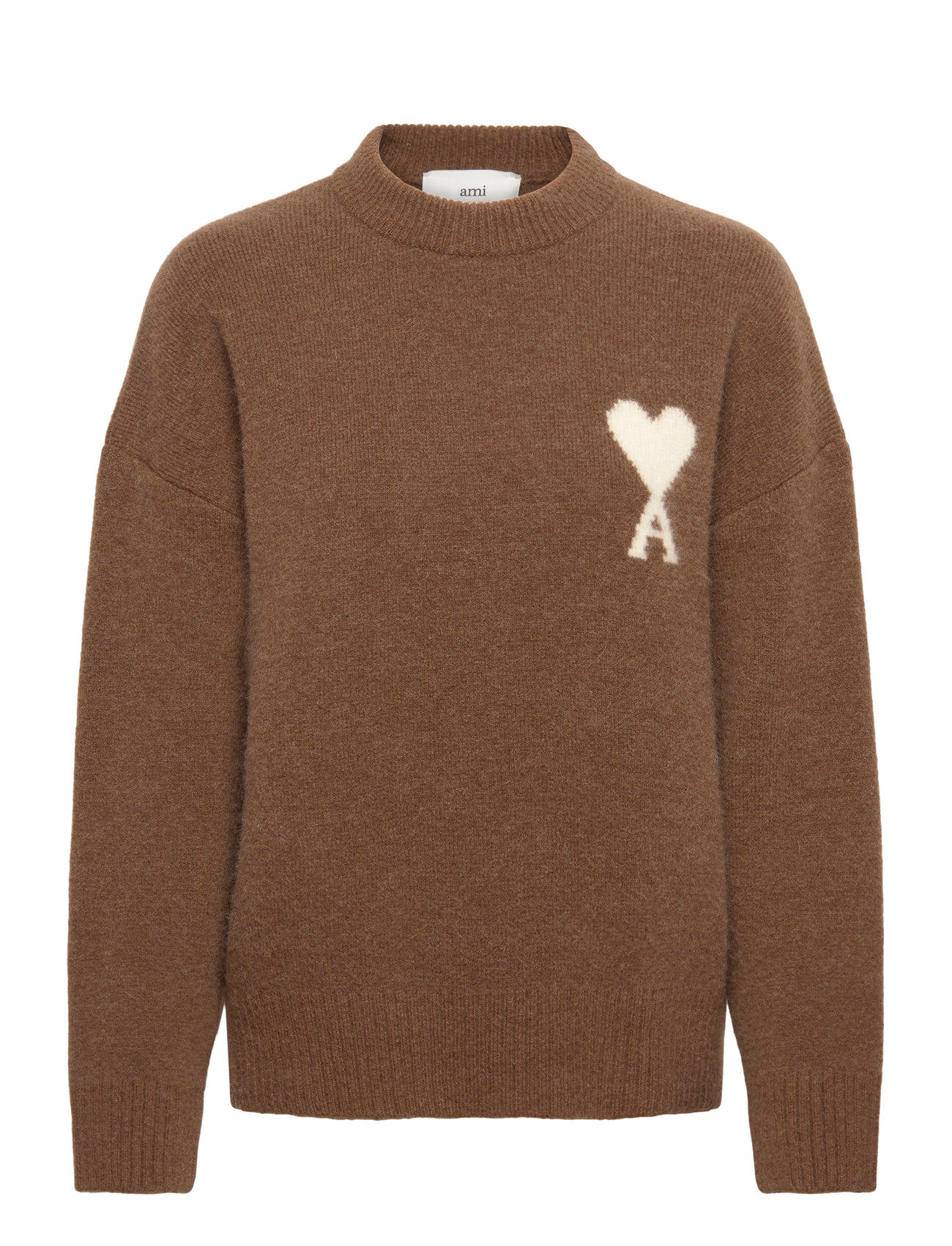 AMI Ami De Coeur Crewneck Sweater, XL, Brown, Strik > Trøjer, Dame