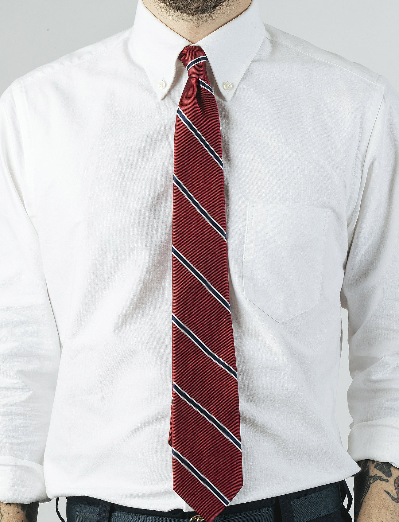 AN IVY Red White Navy American Silk Tie, One Size, Multi/patterned, Tilbehør > Slips, Herre