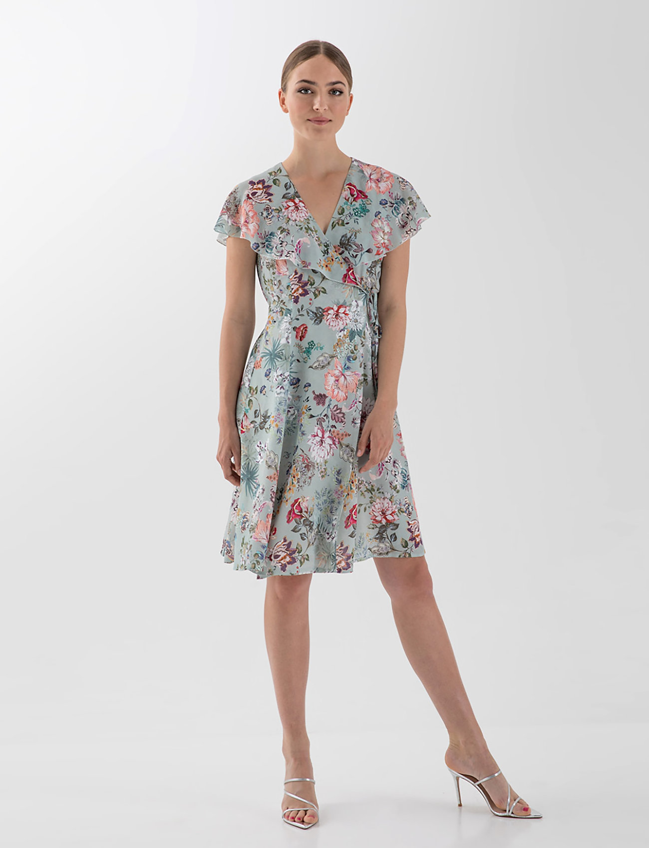 green flower wrap dress