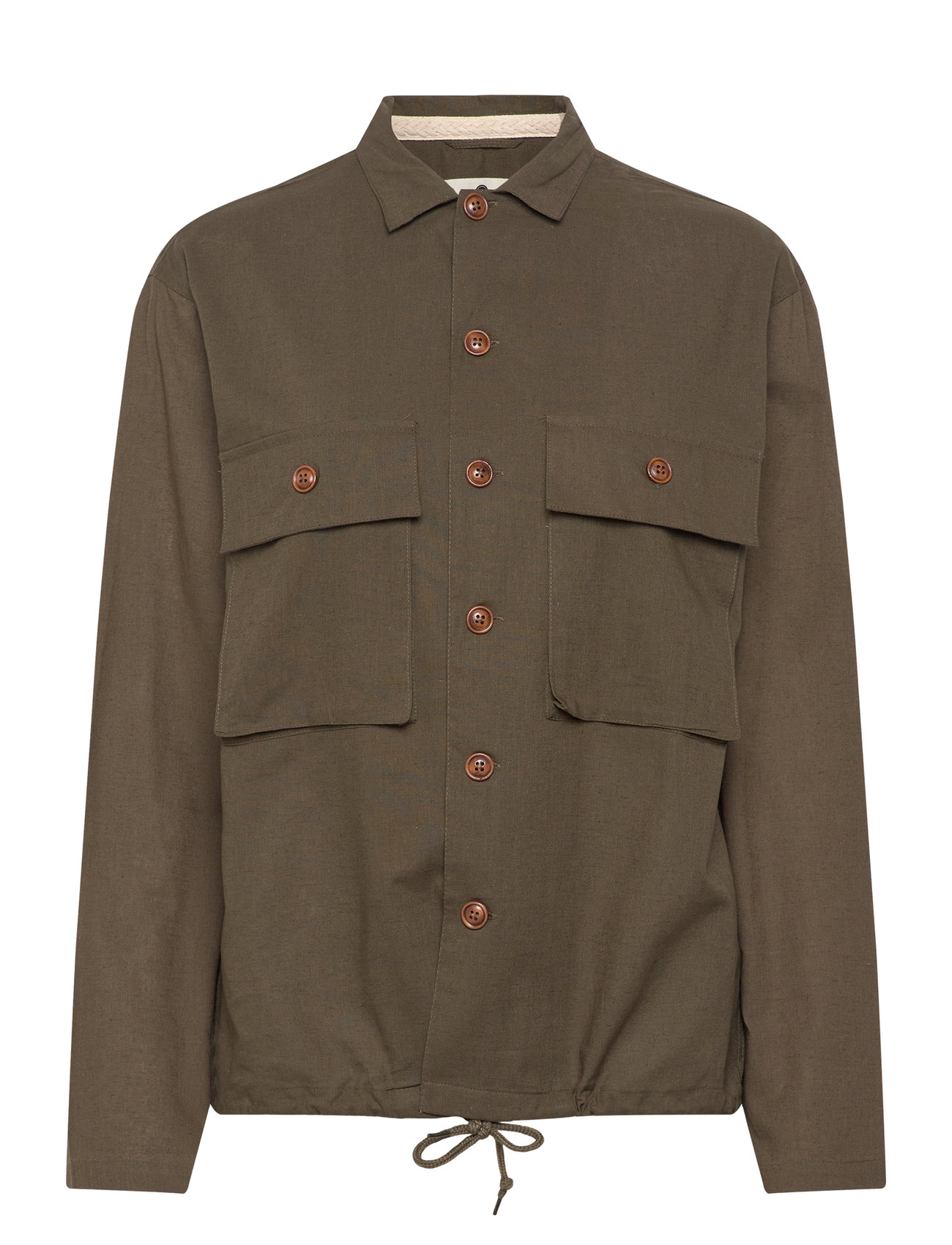 Anerkjendt Akotto Cot/Linen Overshirt Khaki Green