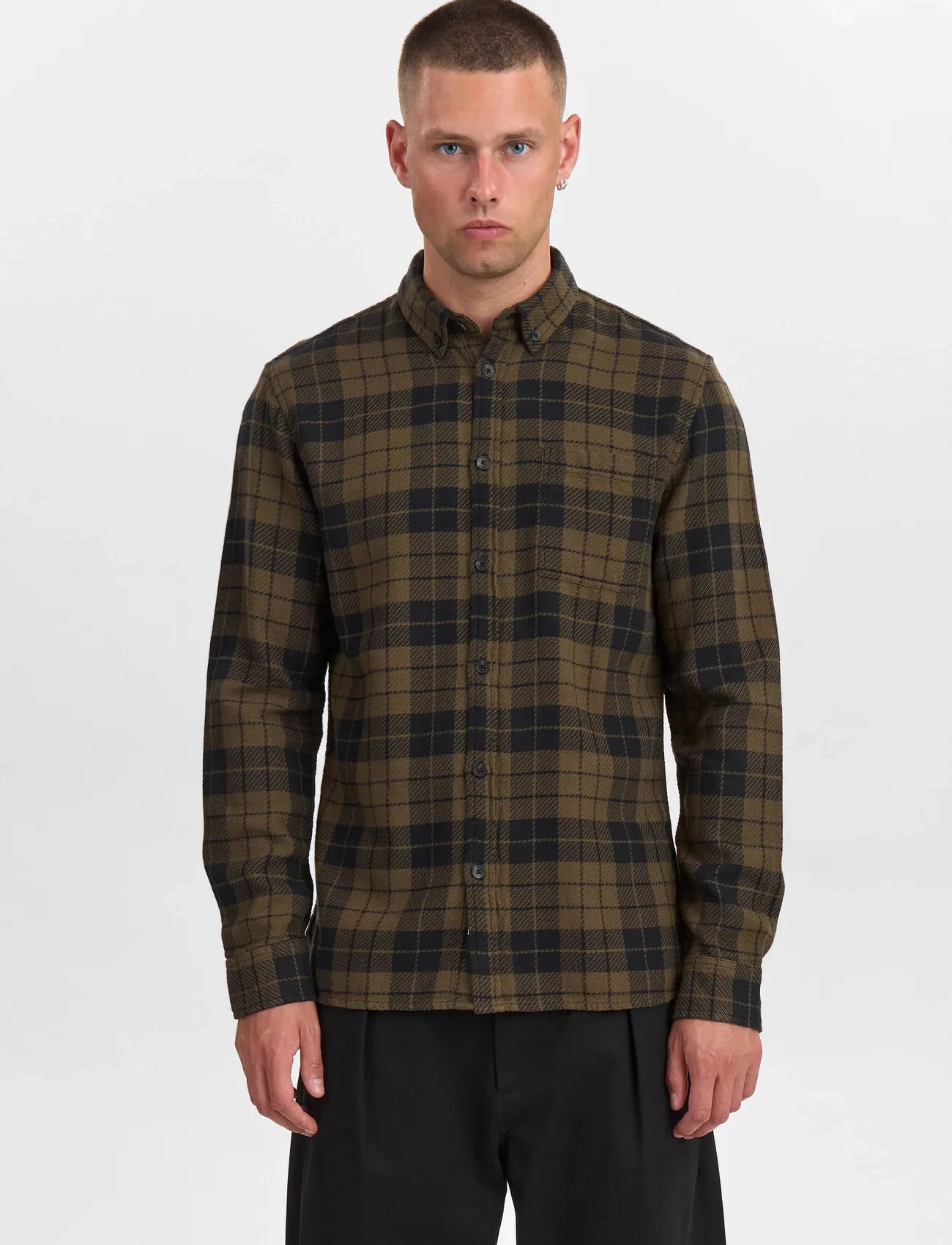 Anerkjendt Akleif Twill Check Shirt, S, Khaki green, Shirts > Checkered Shirt, Herre