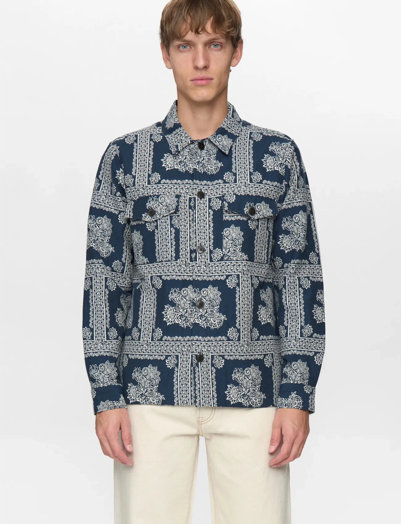 Anerkjendt Akoscar Flower Overshirt, L, Navy, Skjorter > Afslappet Shirts, Herre