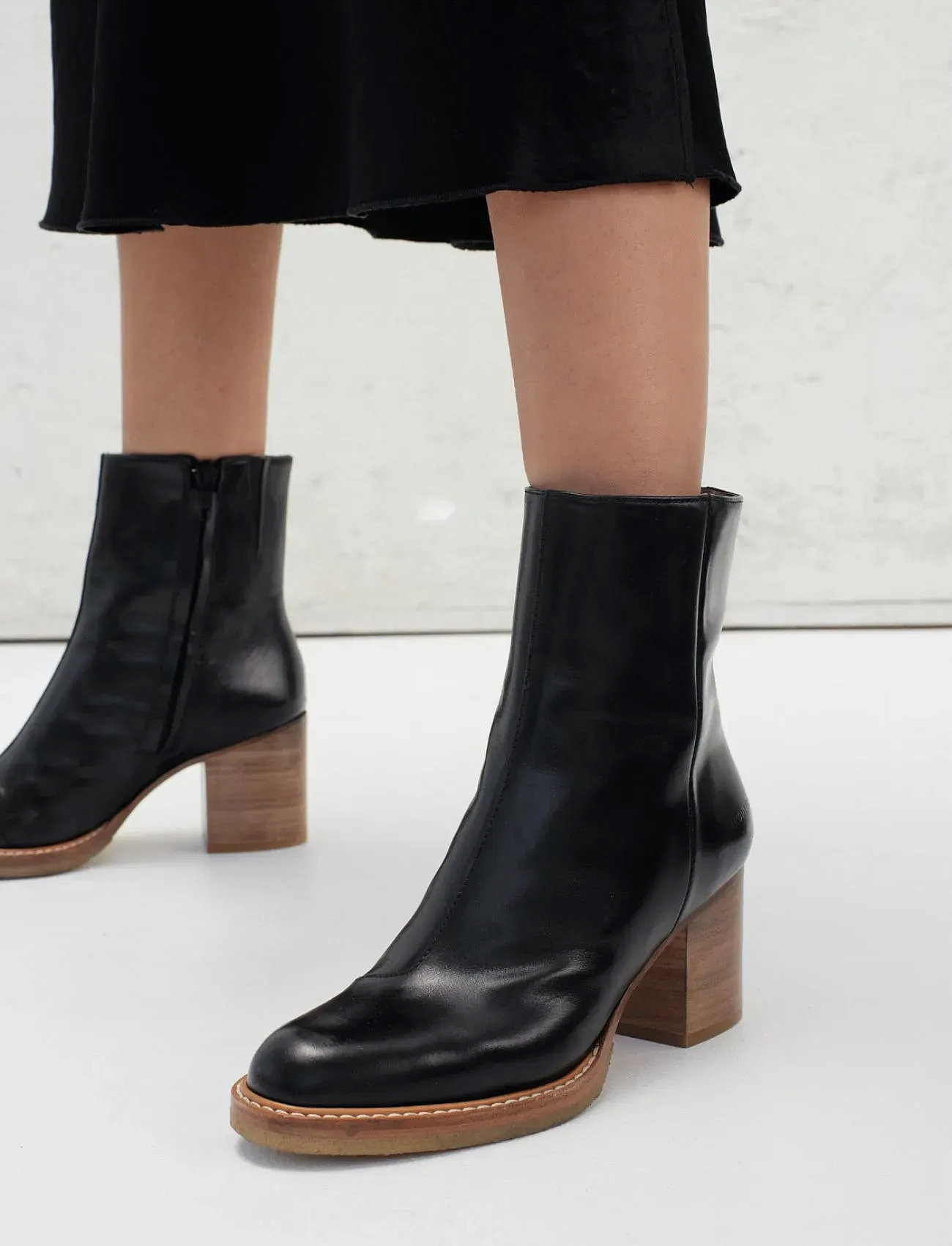 ANGULUS Bootie - Block Heel - With Zippe, 38, Black, Ankelstøvler > Ankelstøvler Med Hæl, Dame