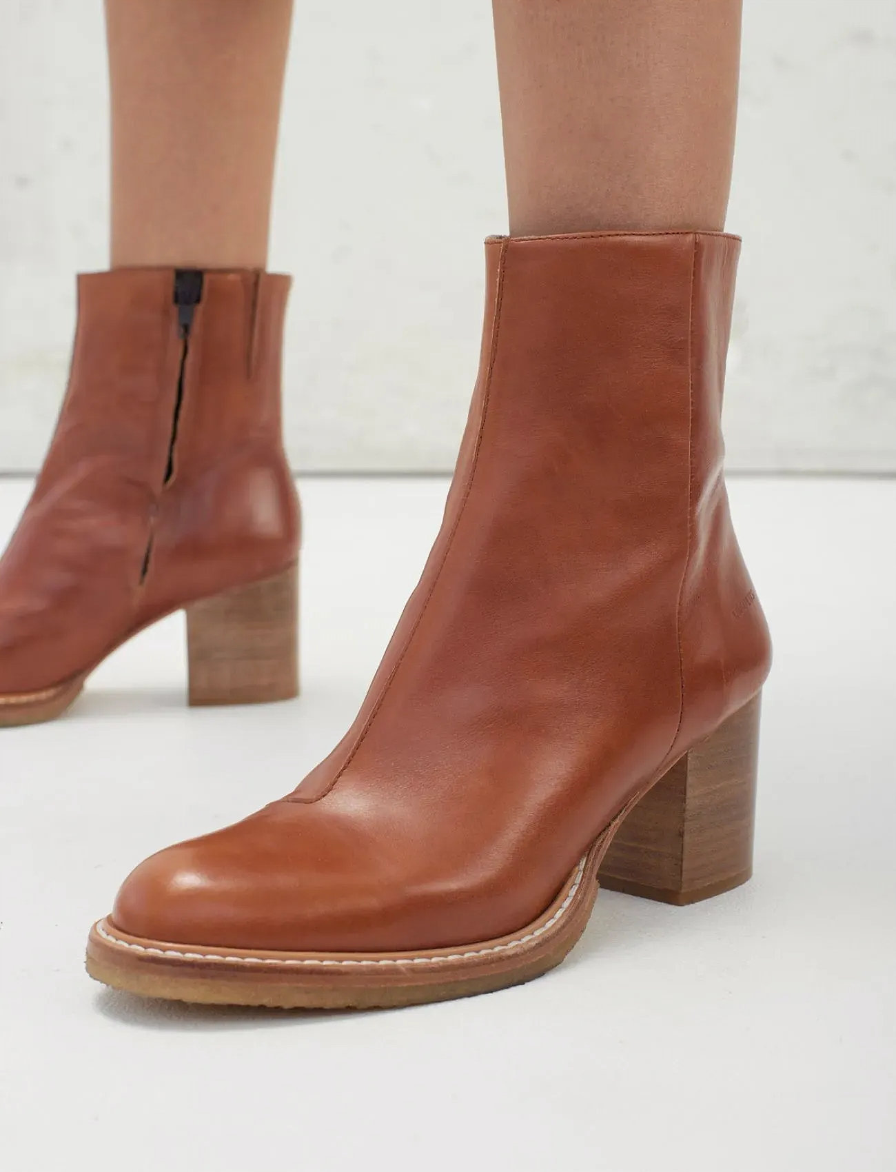 ANGULUS Bootie - Block Heel - With Zippe, 41, Brown, Ankelstøvler > Ankelstøvler Med Hæl, Dame