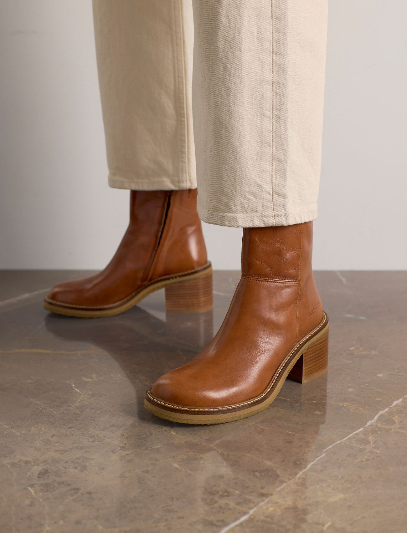 ANGULUS Bootie - Block Heel - With Zippe, 36, Brown, Ankelstøvler > Ankelstøvler Med Hæl, Dame