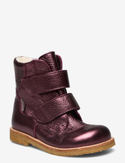 Boots - flat - with velcro - 1555 PLUM SHINE
