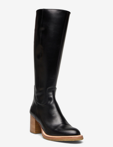 Bootie - block heel - with zippe - langskaftede støvler - 1835/001 black/black