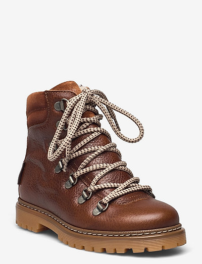 Boots - flat - with lace and zip - vinterstøvler - 2509/1166 medium brown/cognac