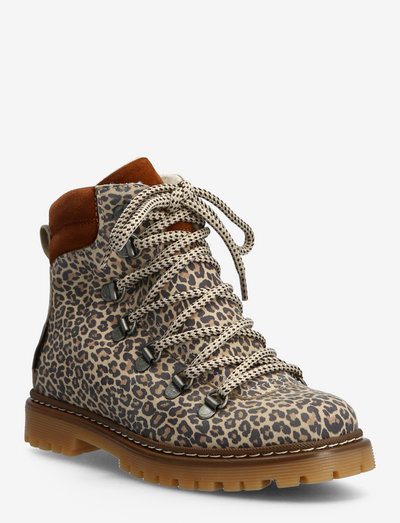 Boots - flat - with lace and zip - talvikengät - 2185/1166 leopard/cognac