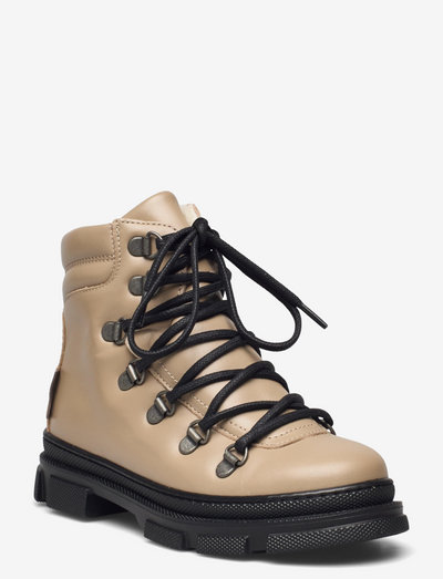 Boots - flat - with lace and zip - vinterstøvler - 1571 beige